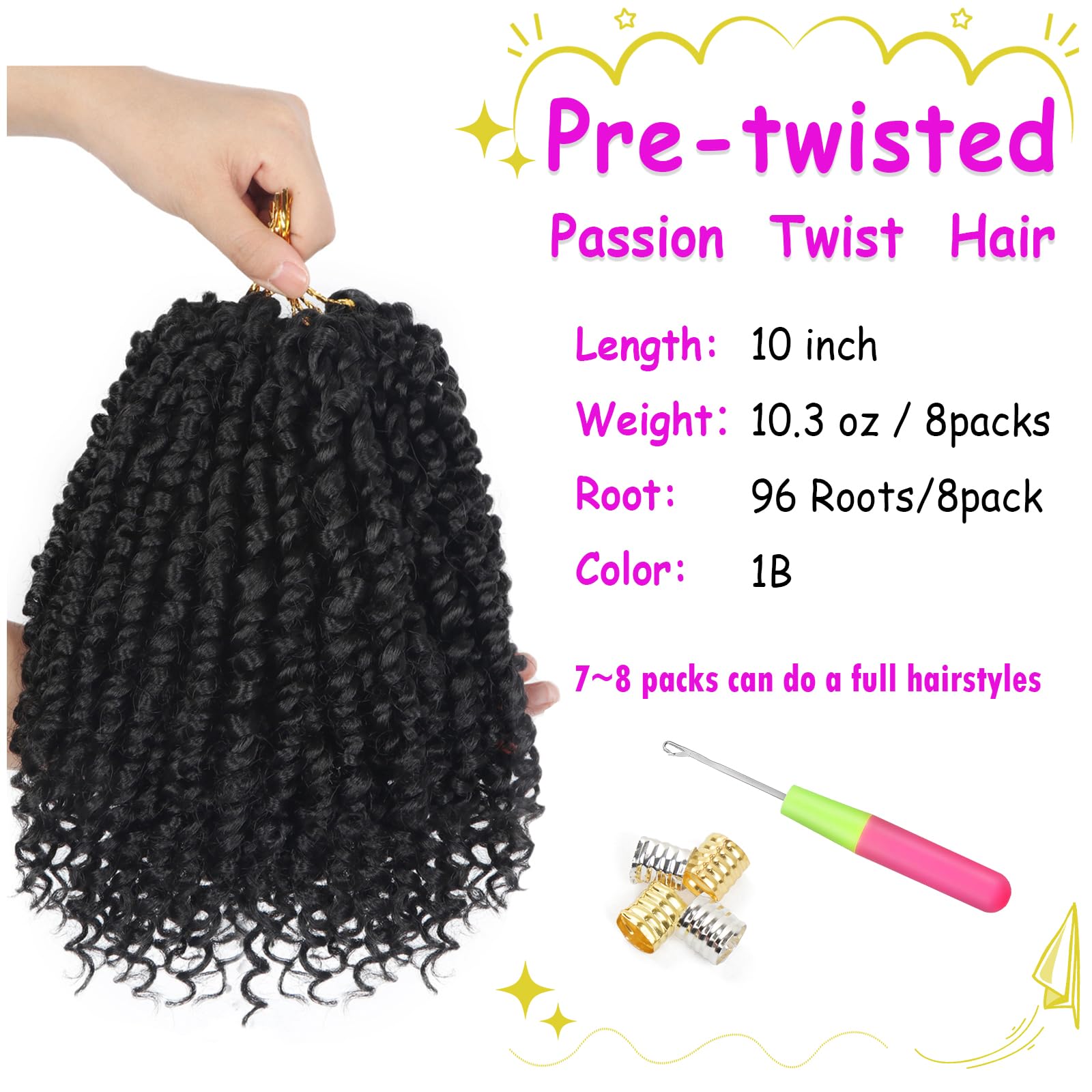 Bileaf passion twist crochet hair 8-pack packaging, economical full-head option.