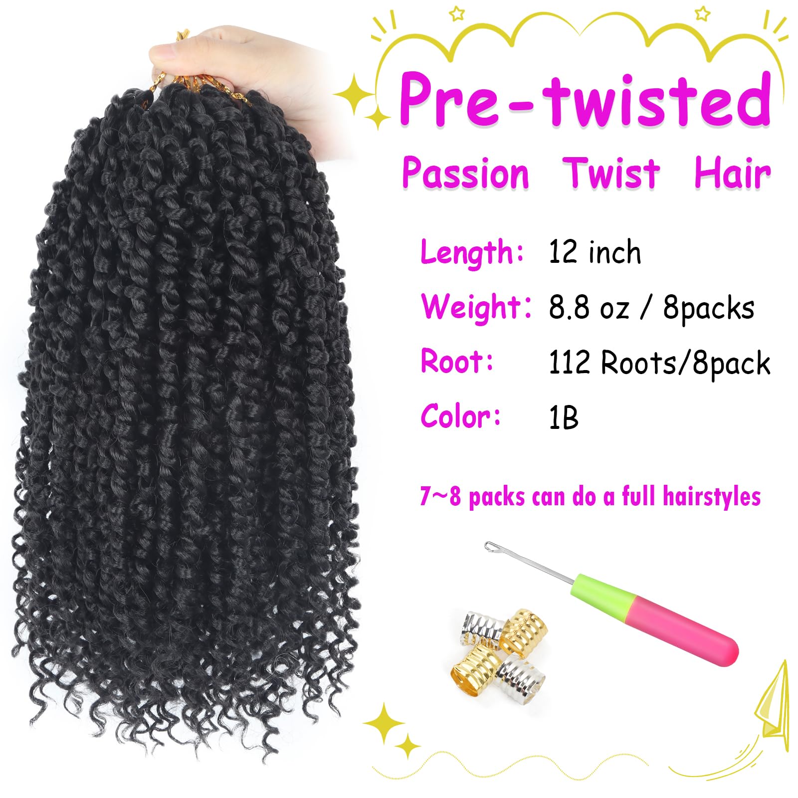 Bileaf pre-twisted passion twist crochet hair 12-inch ombre detail highlights easy install.