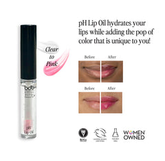 Application close-up of the lip oil delivering a glossy, plump finish without sting.