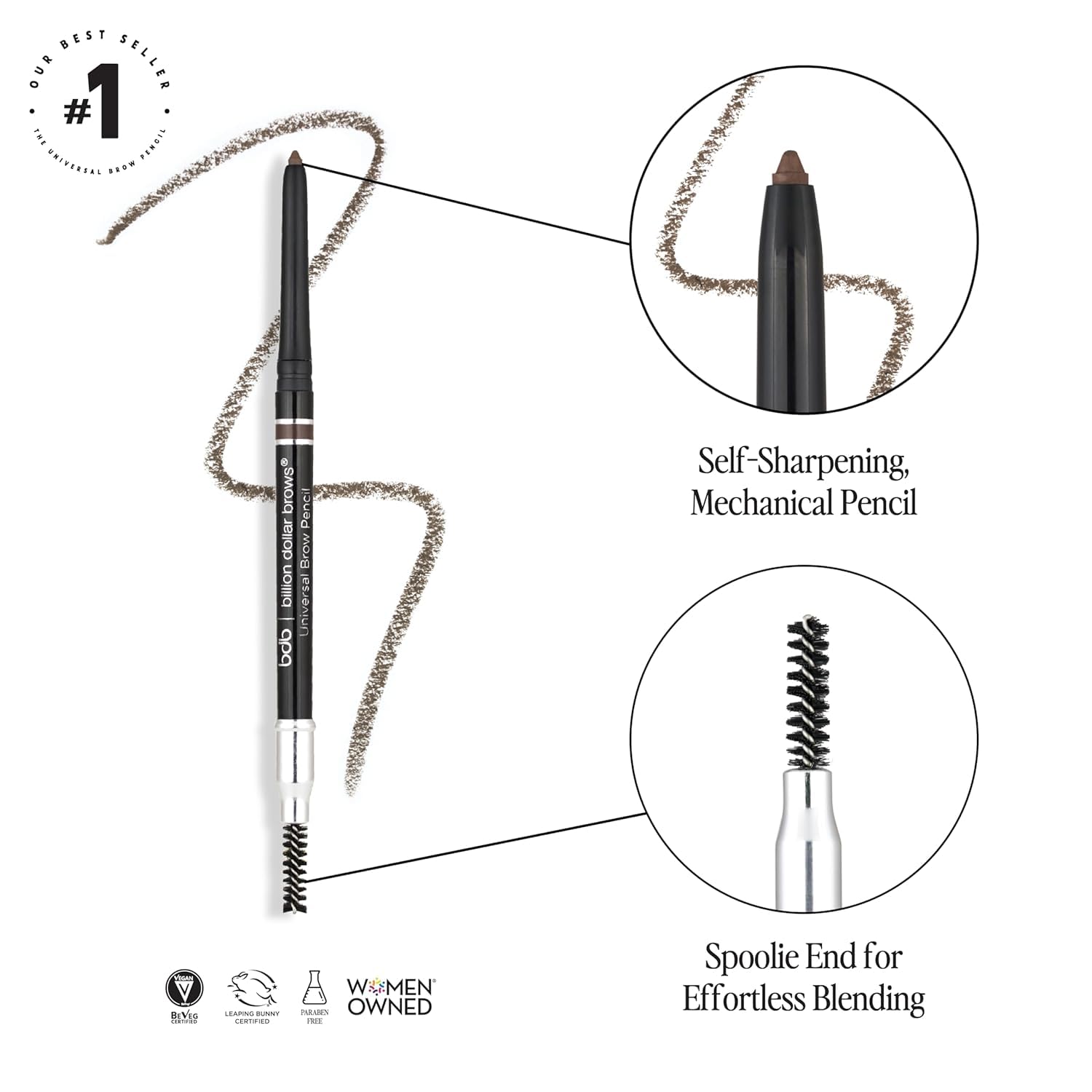 Billion Dollar Brows waterproof formula keeps brows defined all day.