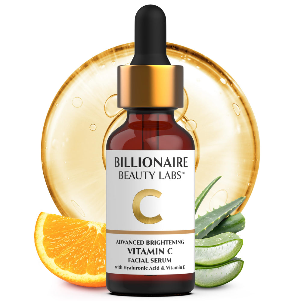 BILLIONAIRE BEAUTY LABS Vitamin C serum bottle promises nourishing hydration and radiant glow.