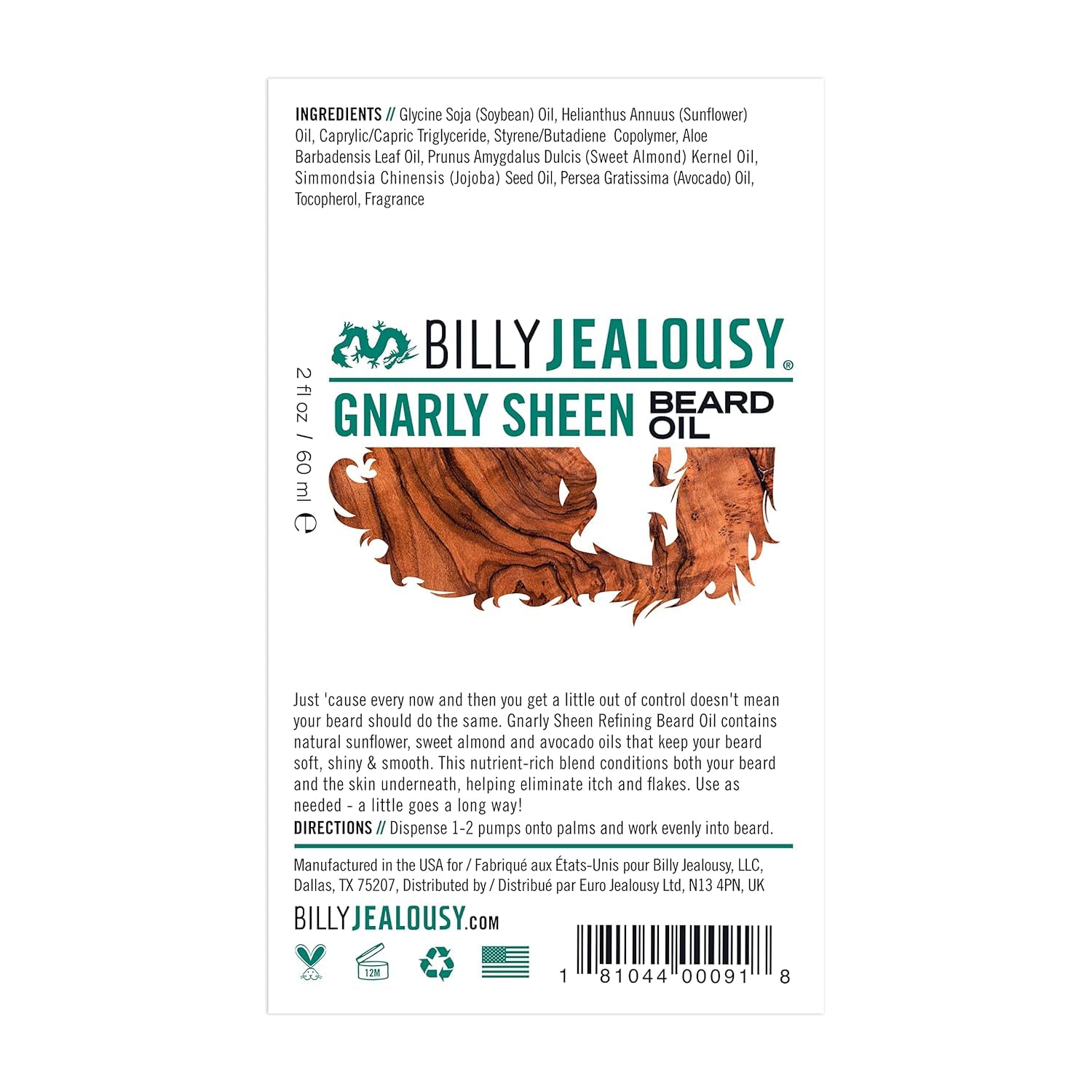 Billy Jealousy Beard Oil glossy shine on facial hair.