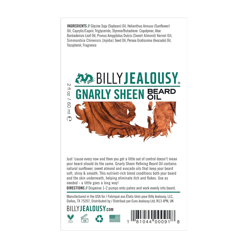Billy Jealousy Beard Oil glossy shine on facial hair.