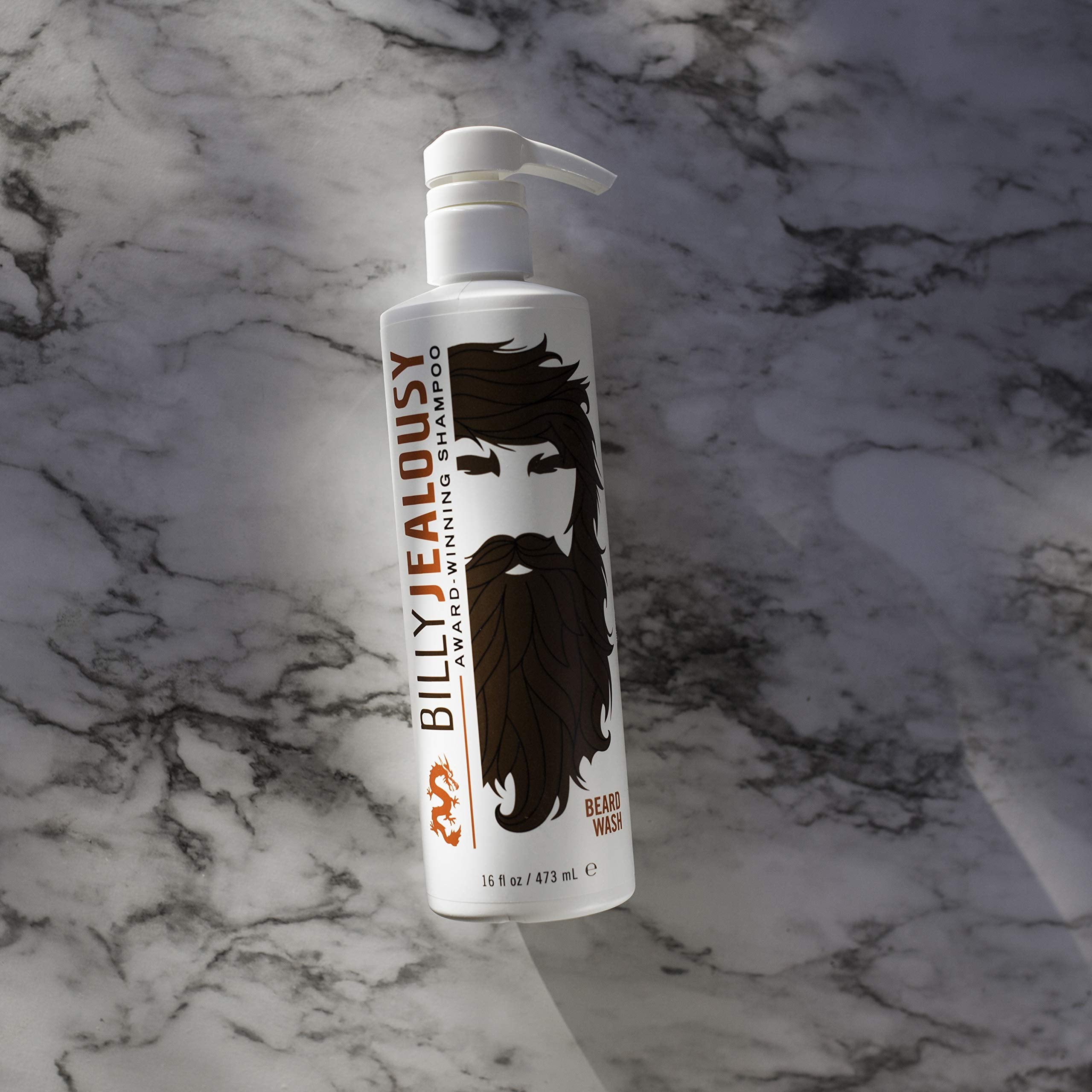 Billy Jealousy Beard Wash label closeup highlights natural ingredients and fragrance.