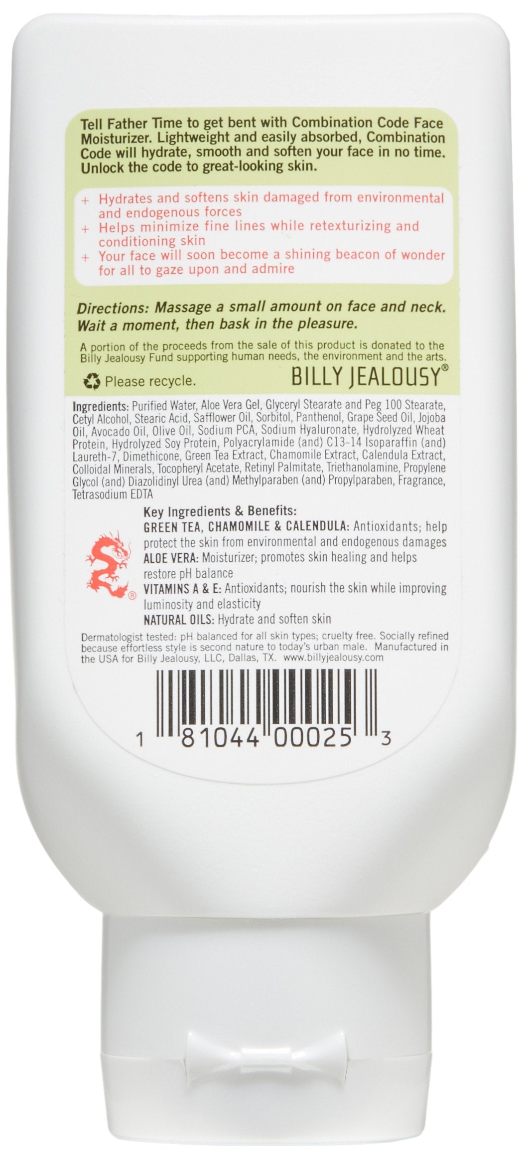 Billy Jealousy Combination Code cream texture swatch shows smooth, fast-absorbing formula.