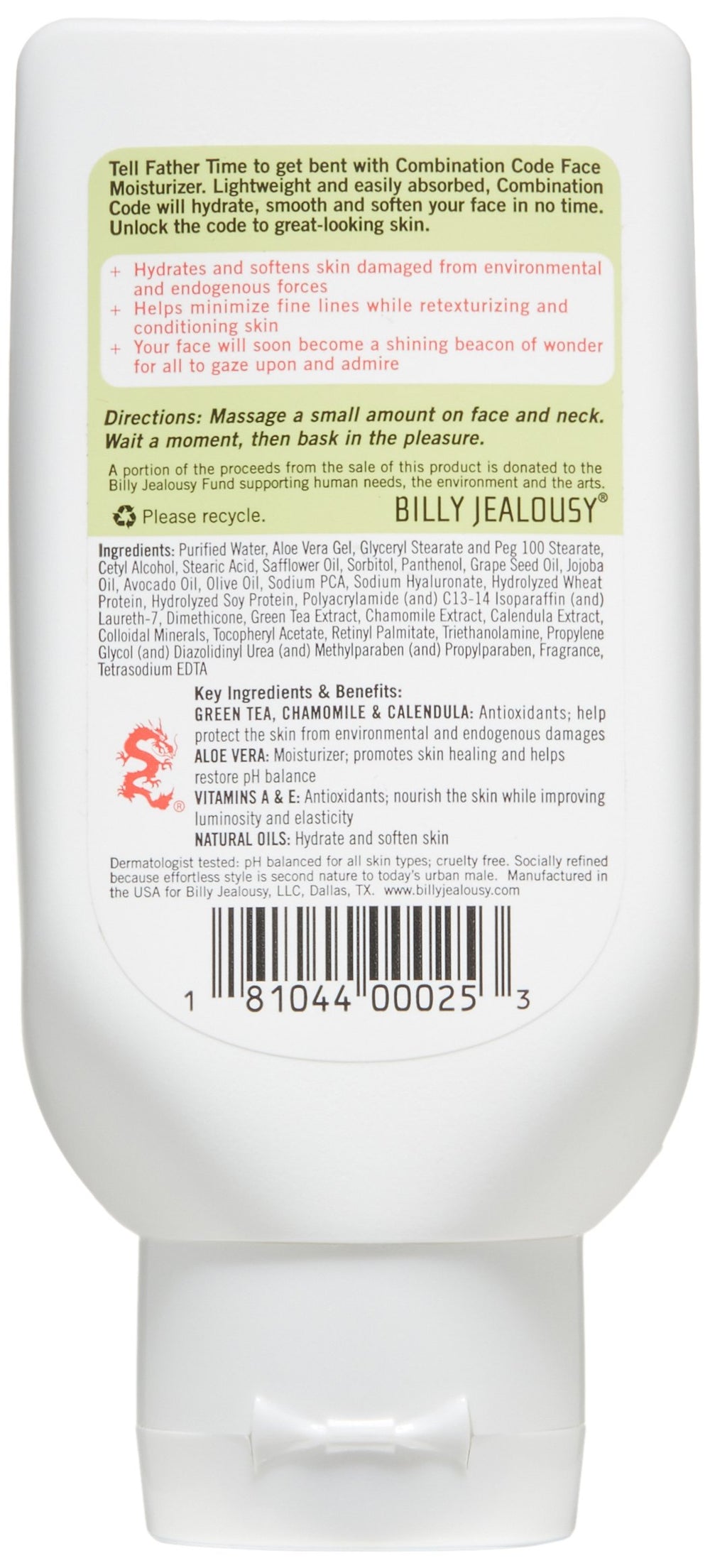 Billy Jealousy Combination Code cream texture swatch shows smooth, fast-absorbing formula.