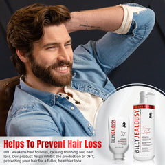 Label highlights DHT-blocking ingredients in Billy Jealousy Fuzzy Logic shampoo