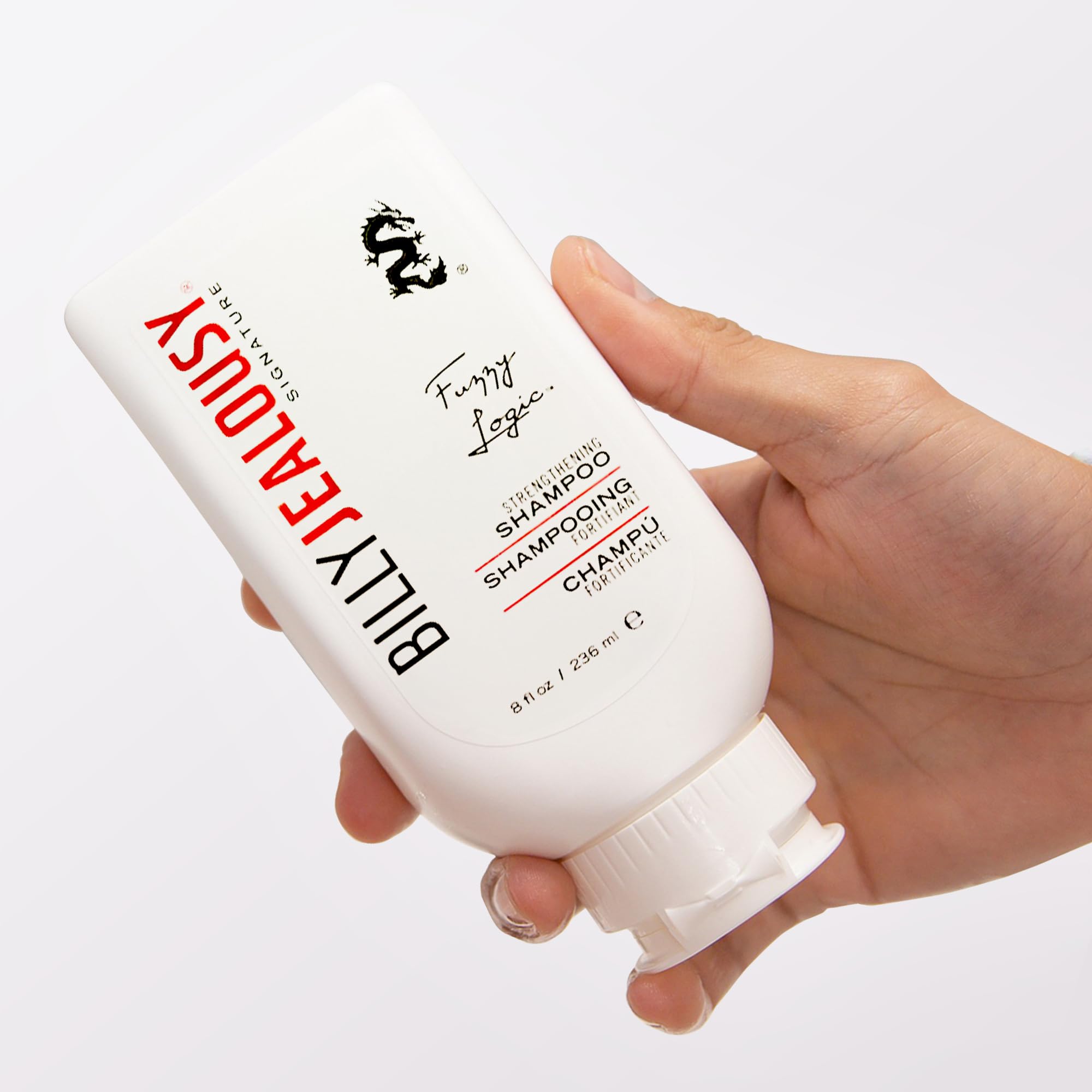 Volumizing effect emphasized by Billy Jealousy Fuzzy Logic shampoo on hair