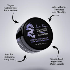 Lunatic Fringe pomade on thick hair creates volume for a neat pompadour.