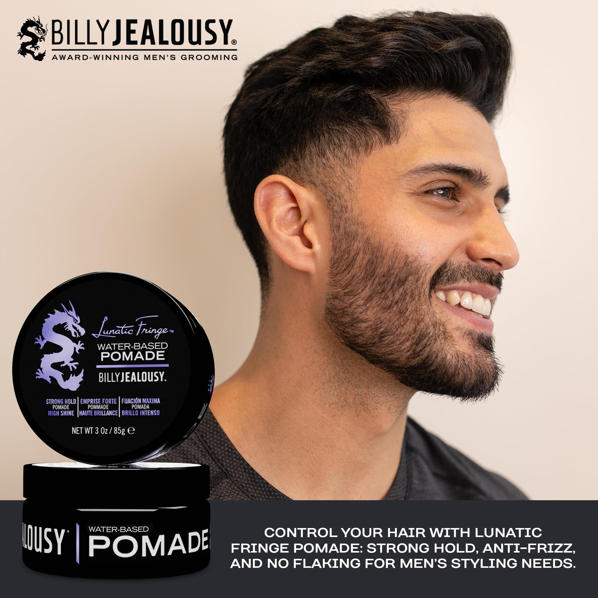 Hands applying Lunatic Fringe pomade for smooth control and anti-frizz performance.