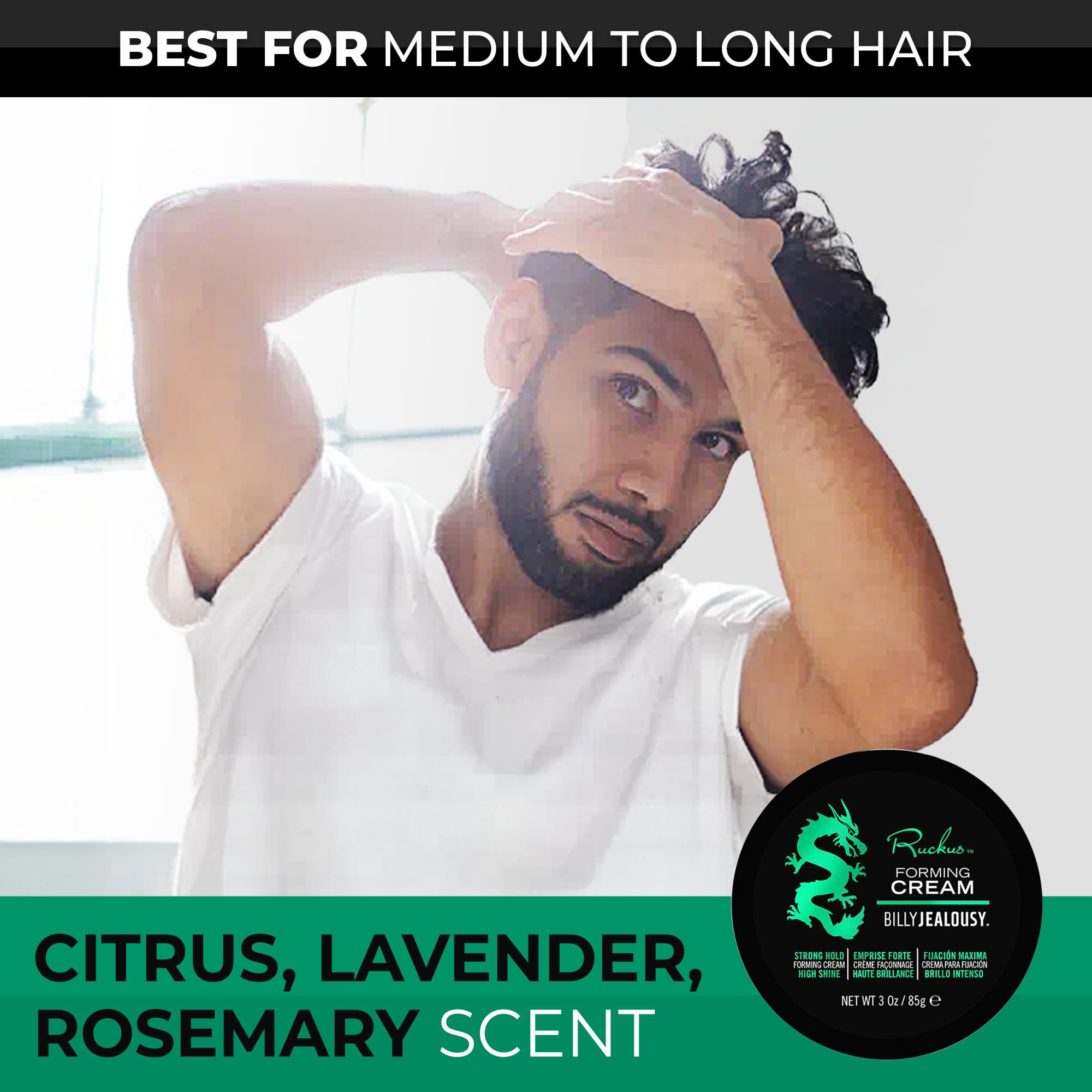 Applying Billy Jealousy Ruckus cream to hair for flexible, restyleable hold
