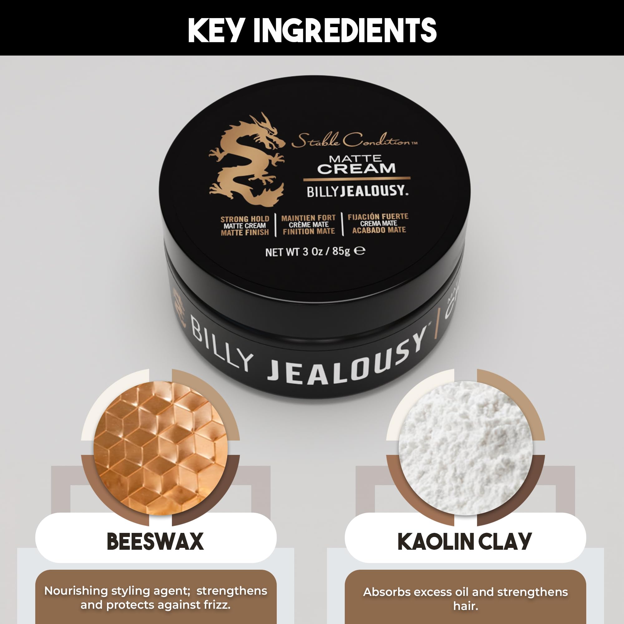 Stable Condition Matte Cream texture shown on hair for natural look