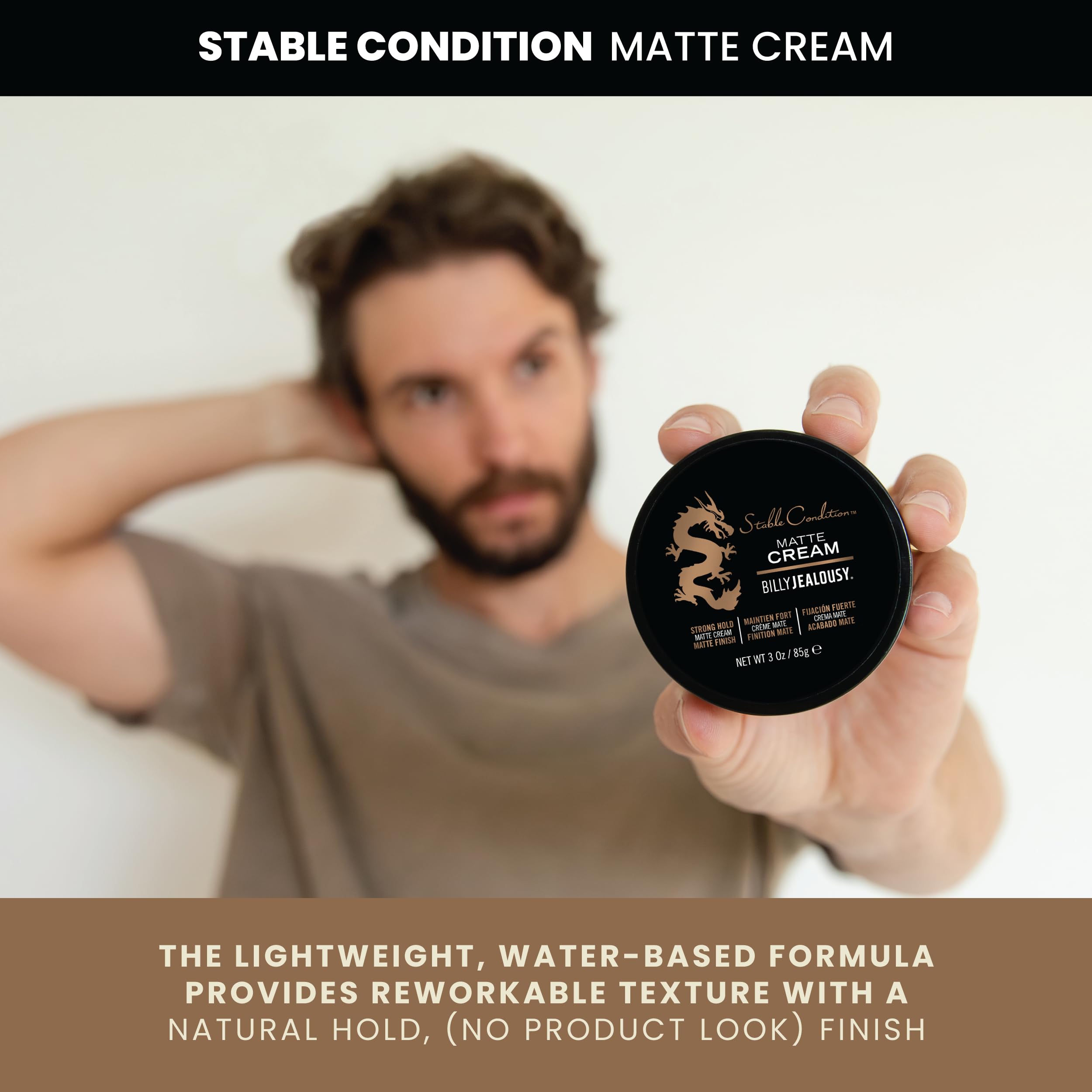 Close-up of matte finish achieved by Stable Condition Matte Cream