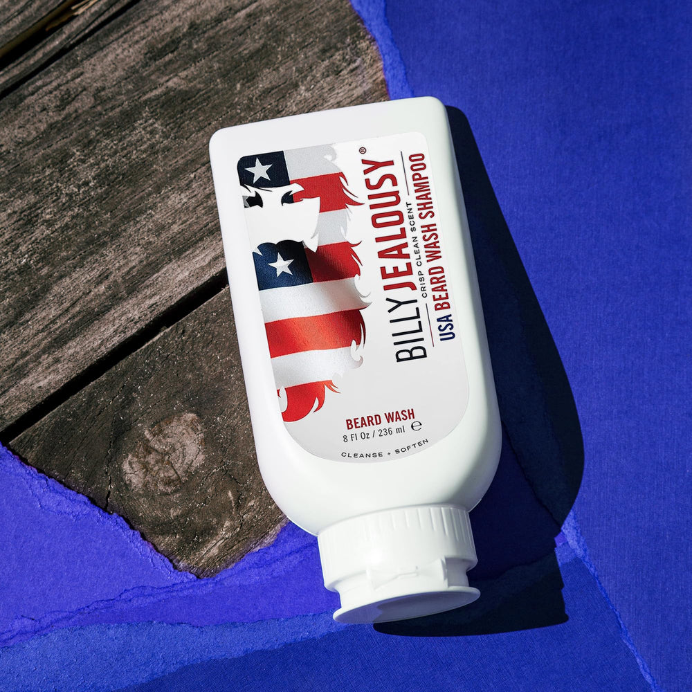 Billy Jealousy USA Beard Wash with green tea extract supports healthy-looking growth.