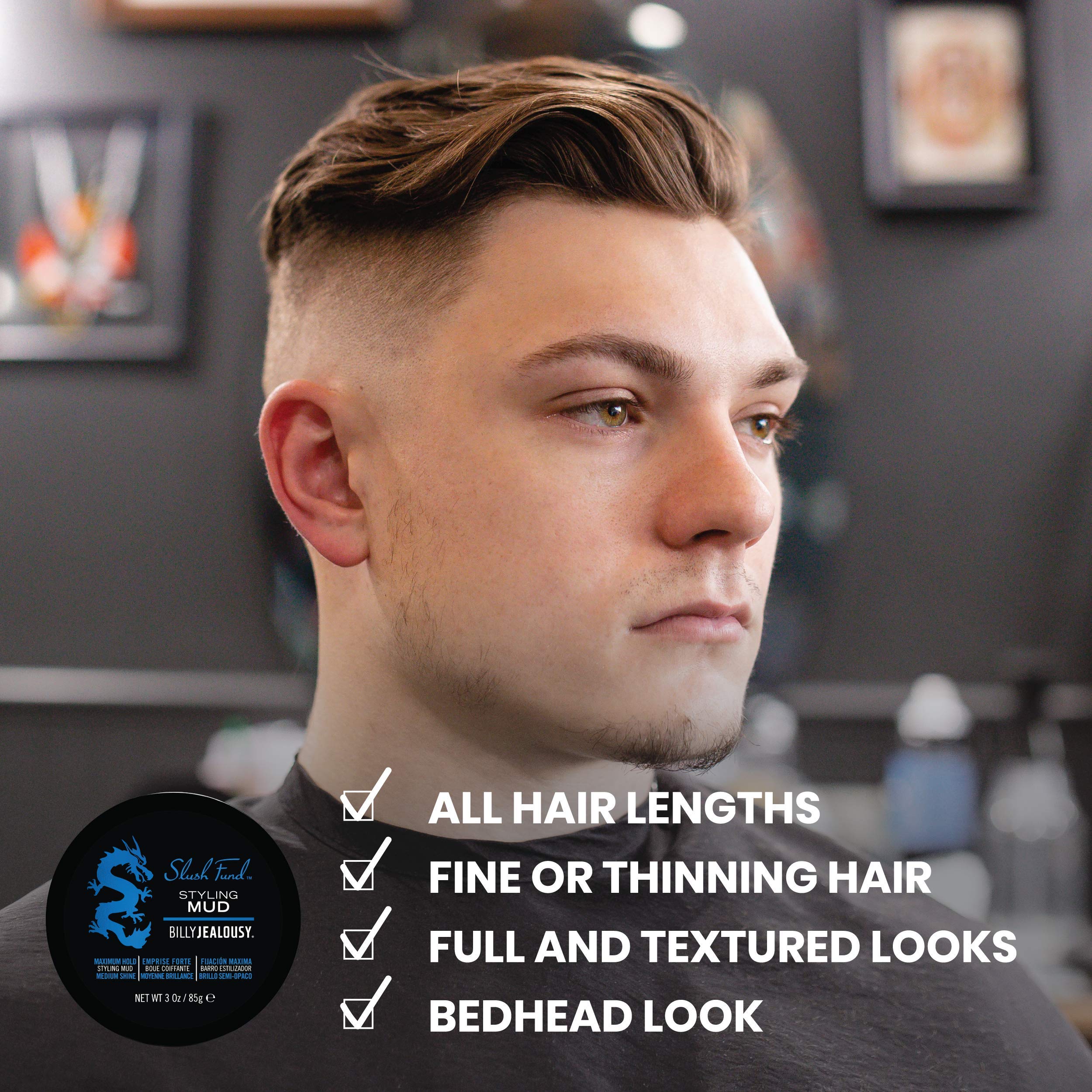 Billy Jealousy Slush Fund all-day hold demonstration on styled hair