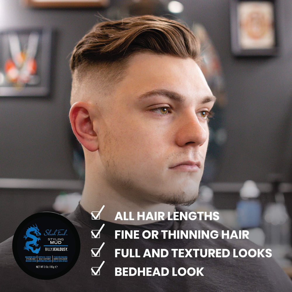Billy Jealousy Slush Fund all-day hold demonstration on styled hair