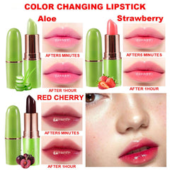 BINGBRUSH Aloe Vera color-changing lipstick close-up reveals glossy moisturizing sheen.