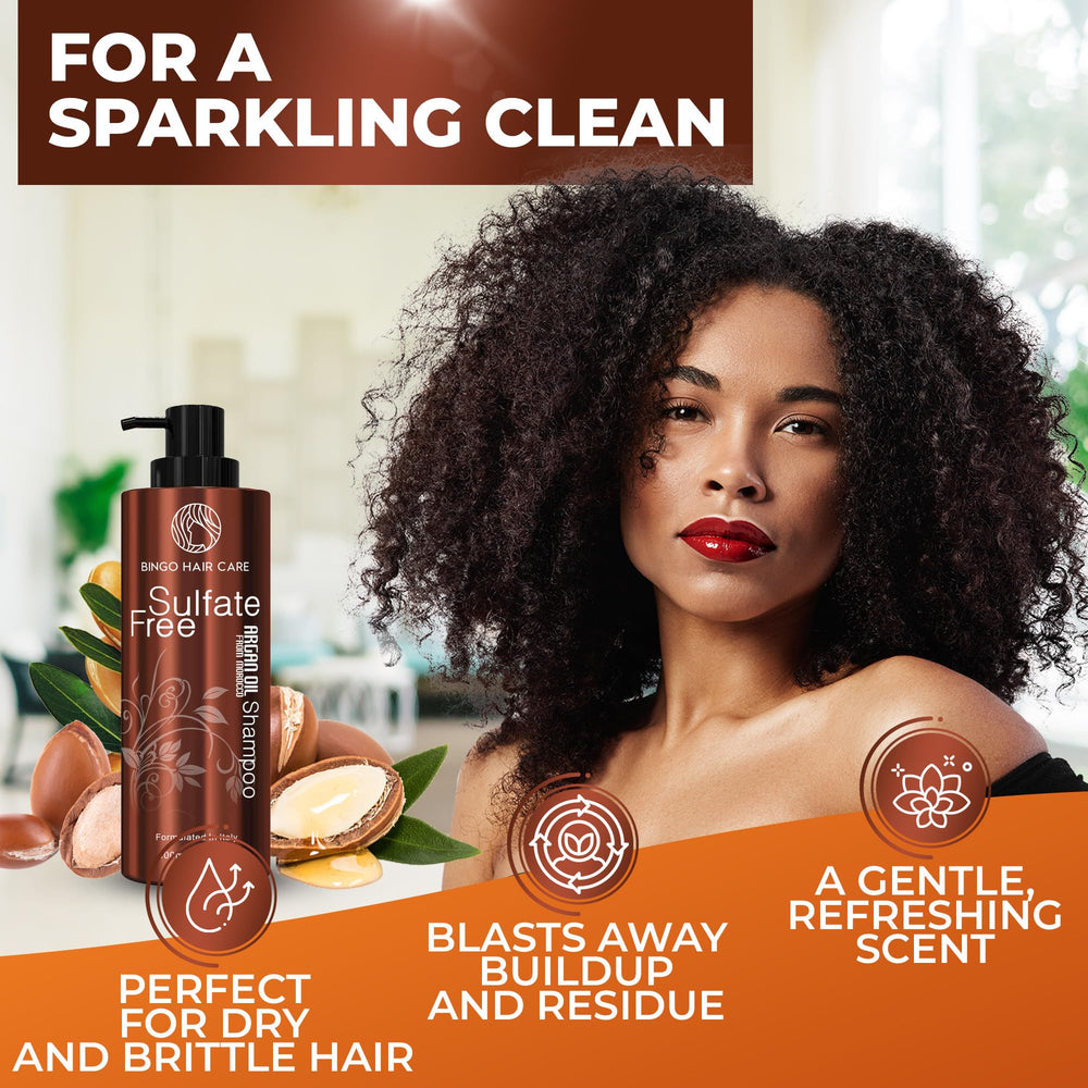 Color-treated hair displays enhanced shine after applying the argan oil shampoo.