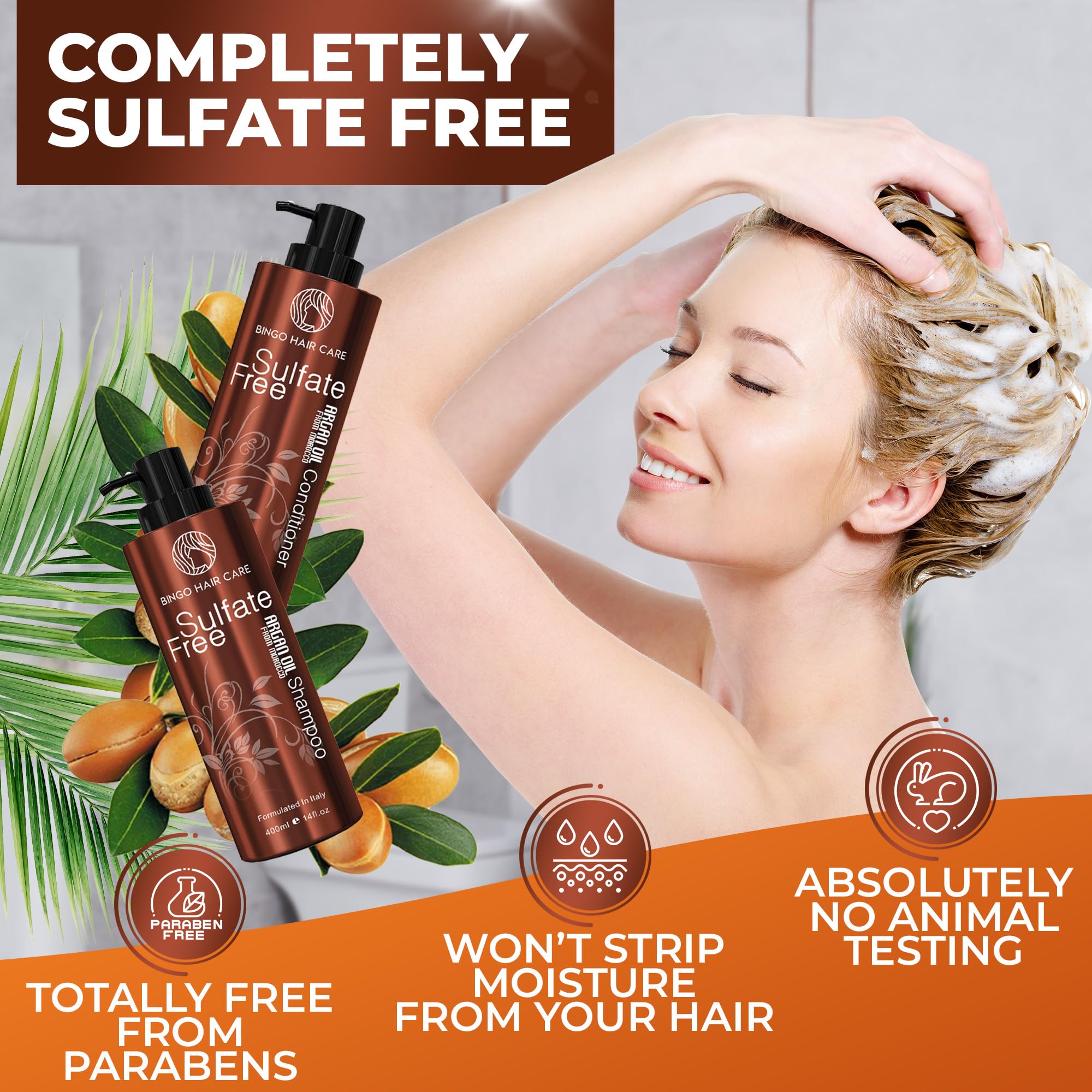 BINGO HAIR CARE Frizz Control and Shine Scene with the argan oil duo