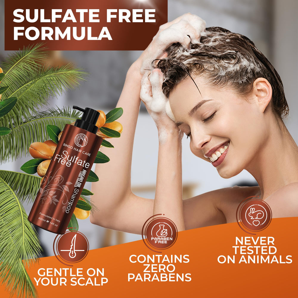 Hydrated, shiny-looking dry hair after using the argan oil shampoo.