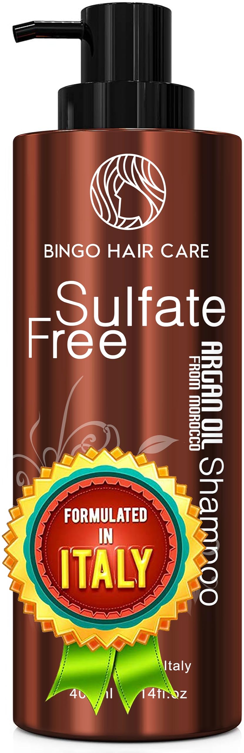 BINGO Hair Care Moroccan Argan Oil Shampoo bottle showing hydrating formula for all hair types.