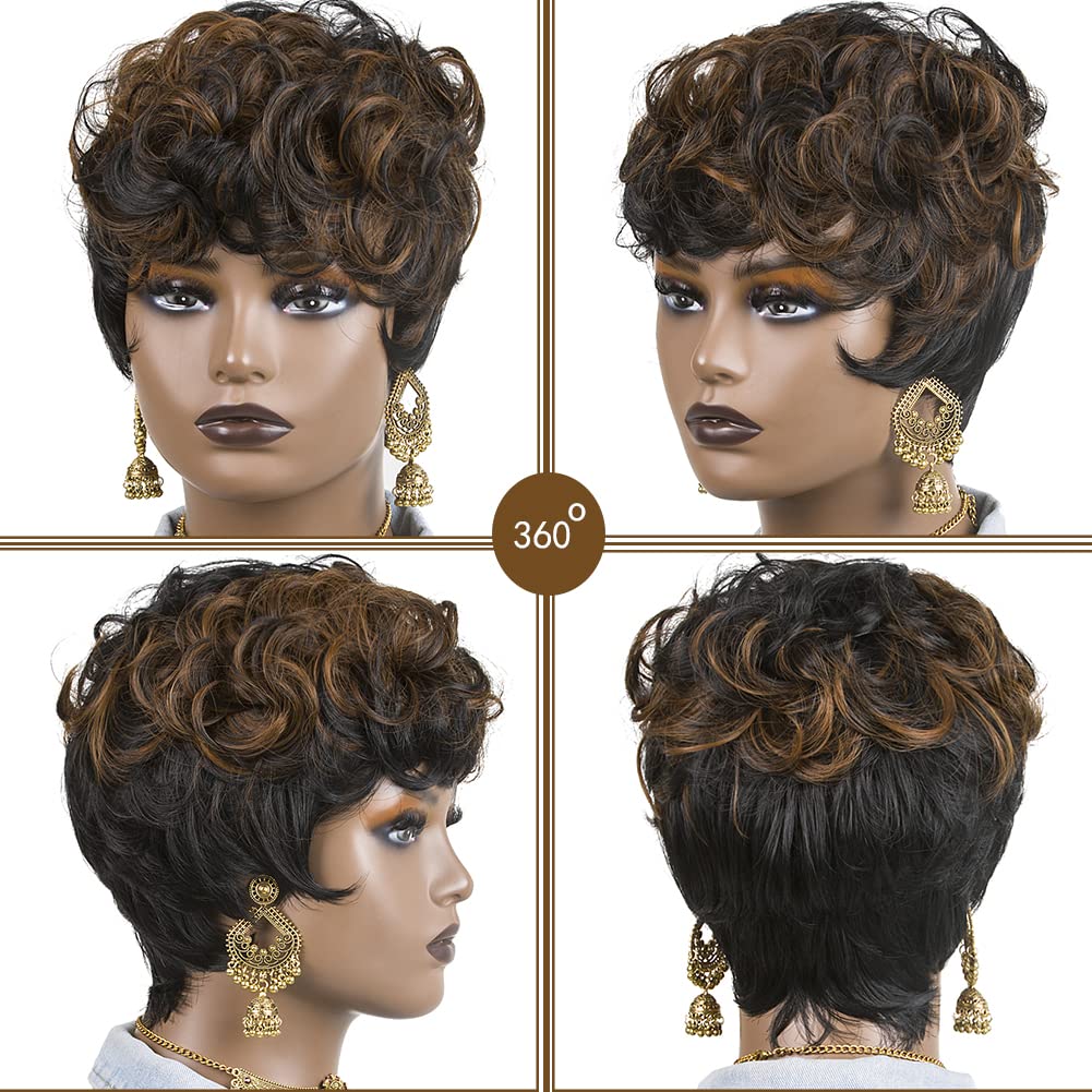 BingSing black mixed brown wig close-up shows fiber texture and softness.
