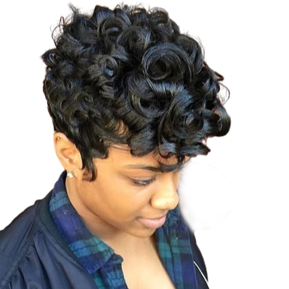 BingSing natural black short pixie wig front view with breathable comfort