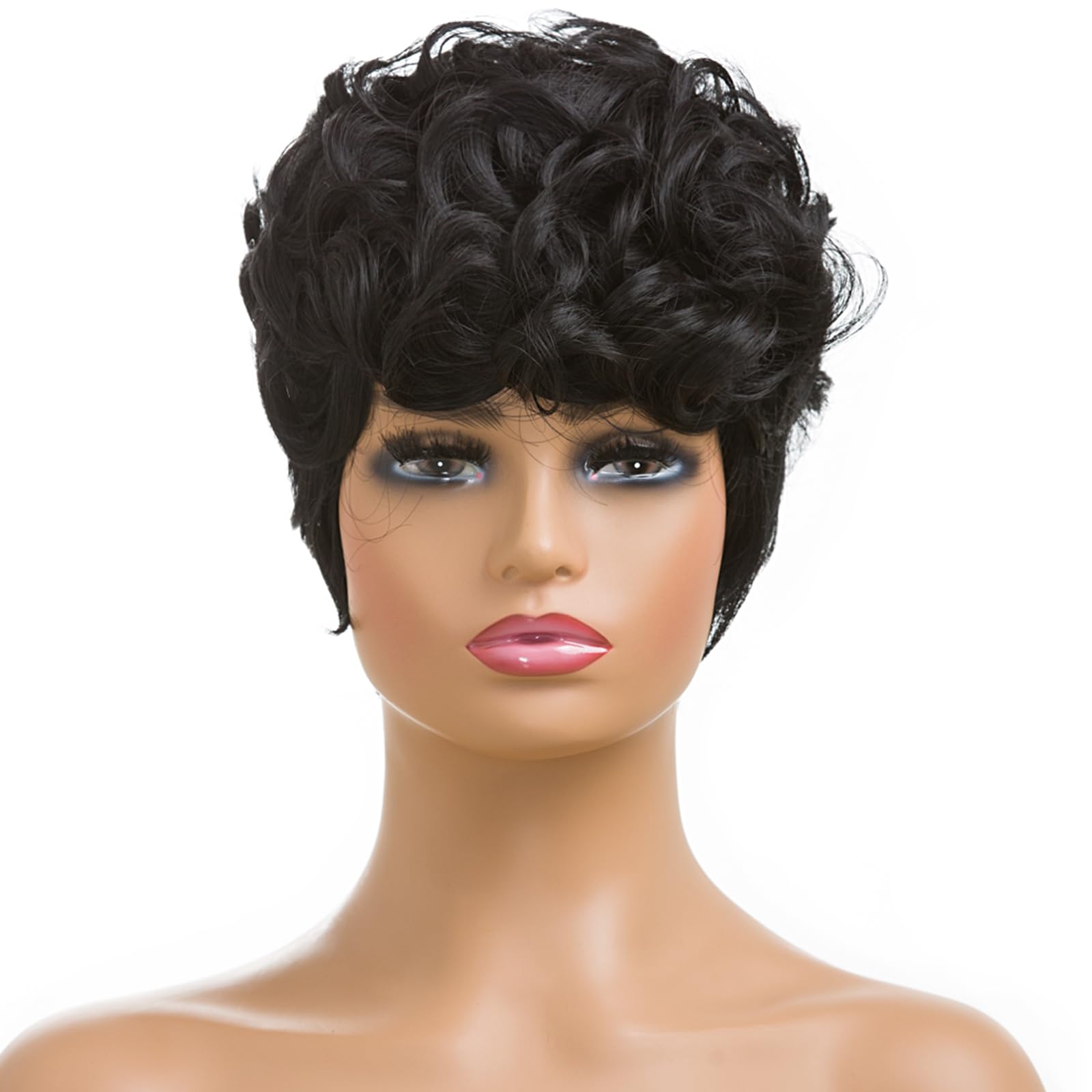 BingSing natural black short pixie wig side view showing defined texture