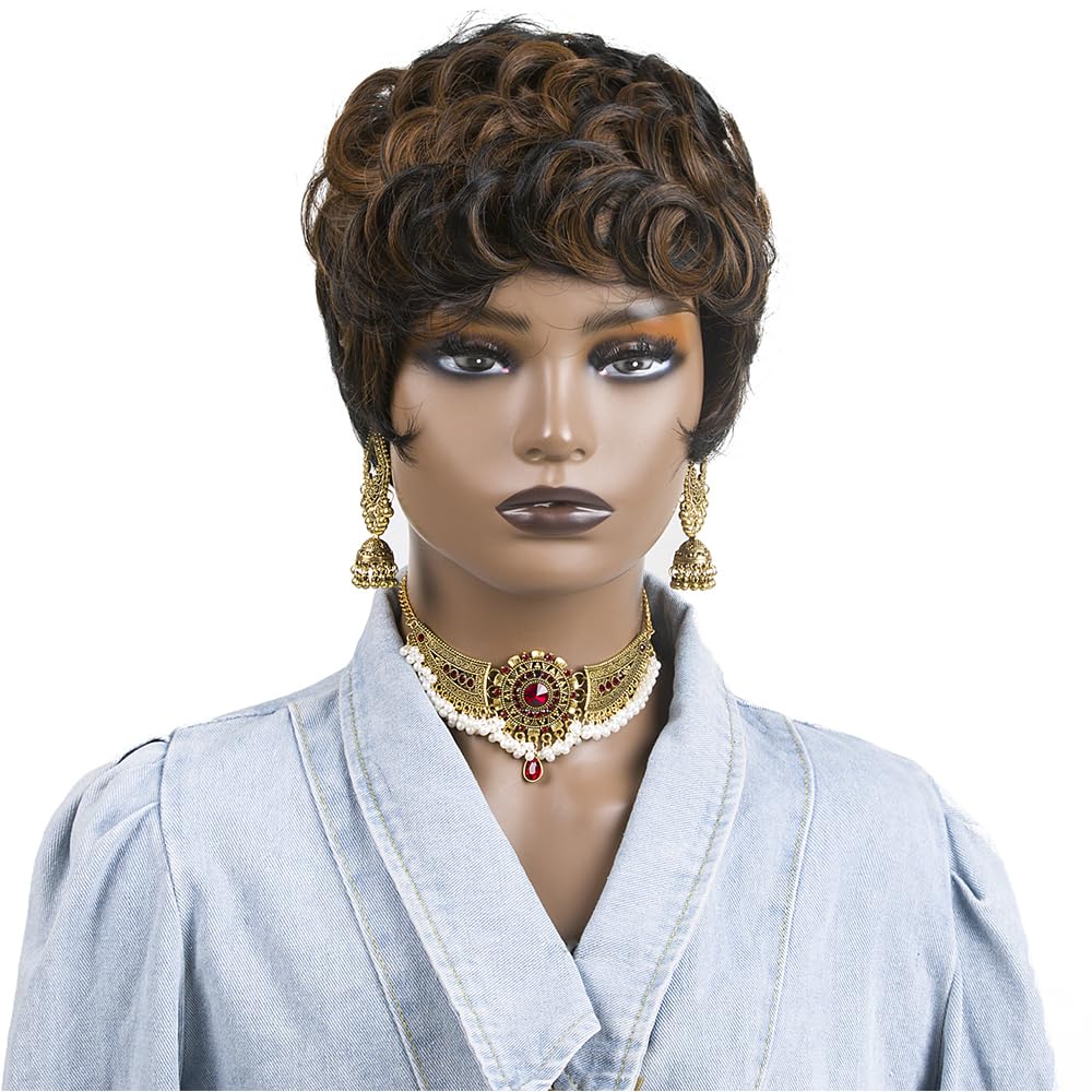 BingSing pixie wig with bangs shown from the side, versatile daily wear.