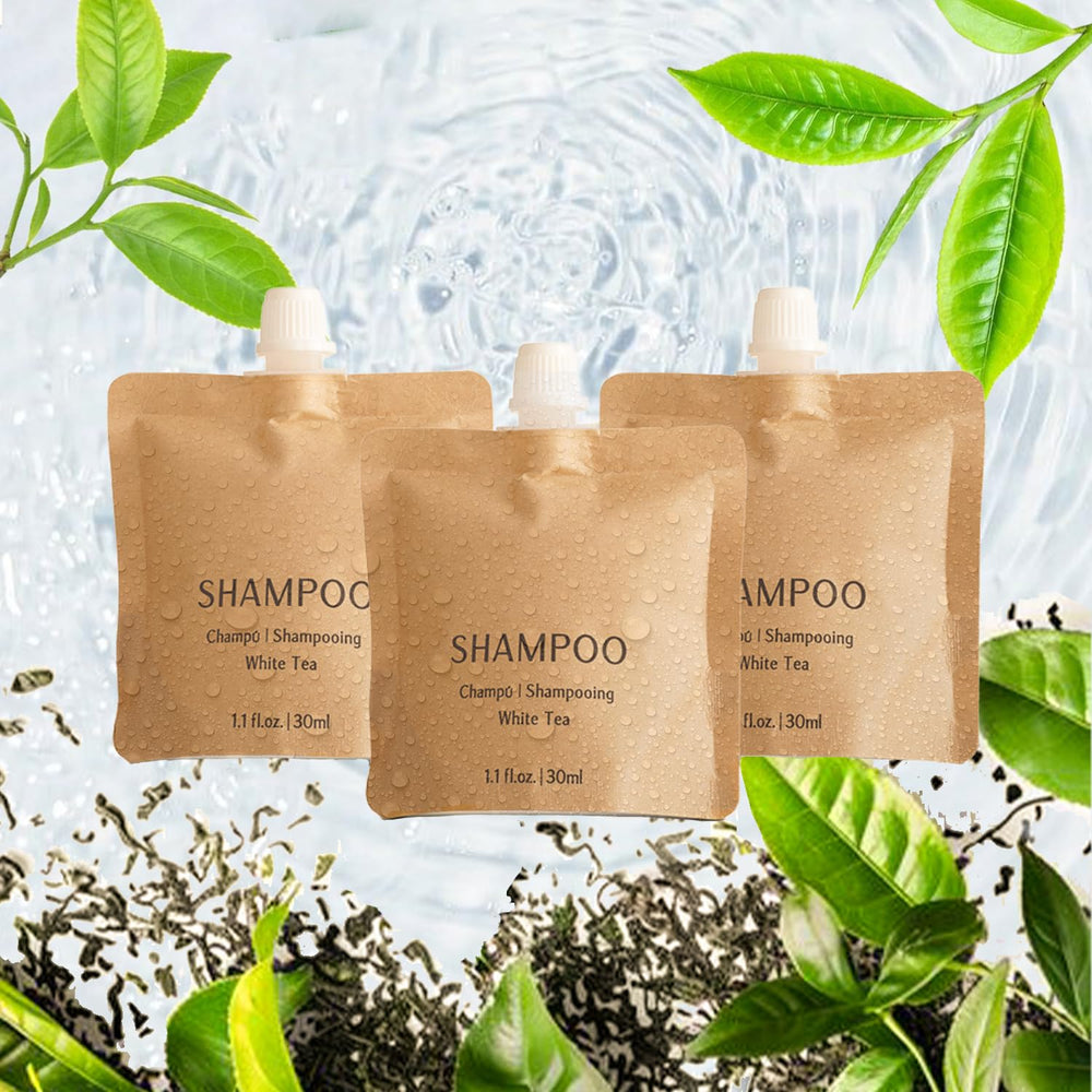 BIO CORN mini toiletries in travel-size pack, ready for guest use