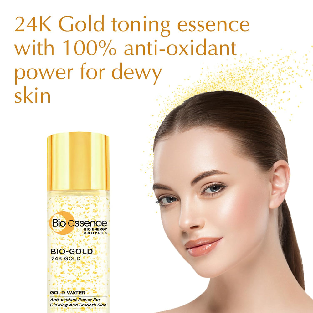 Bio Essence Bio-Gold Water 24K gold detail highlighting luxurious texture and premium formula.