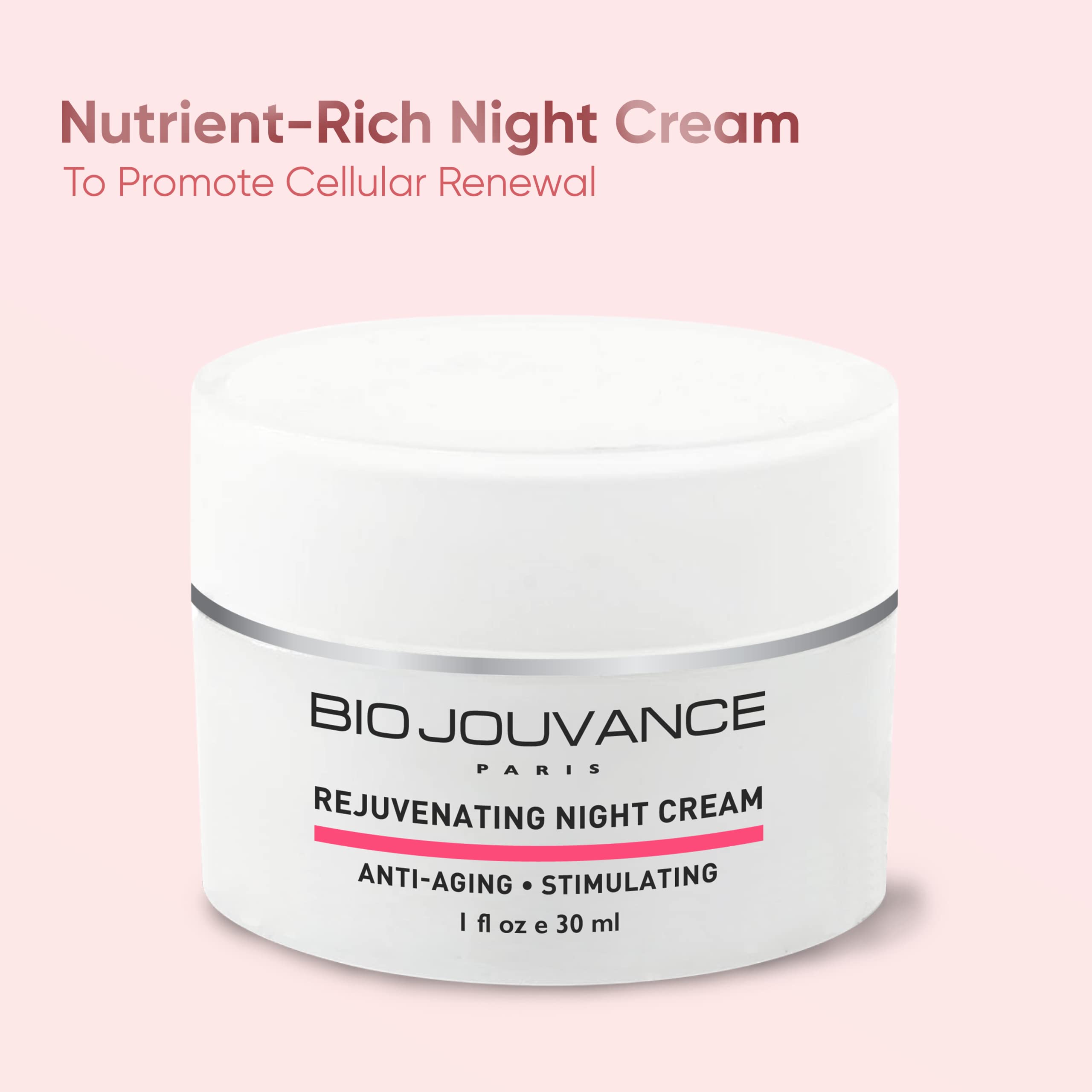 BIO JOUVANCE PARIS night cream jar closeup offers deep moisturization for soft mornings