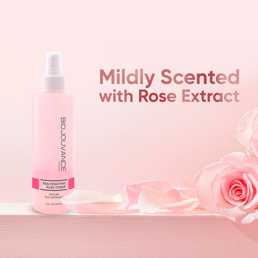 BIO JOUVANCE PARIS Rose Toner Bottle on counter with soft lighting.