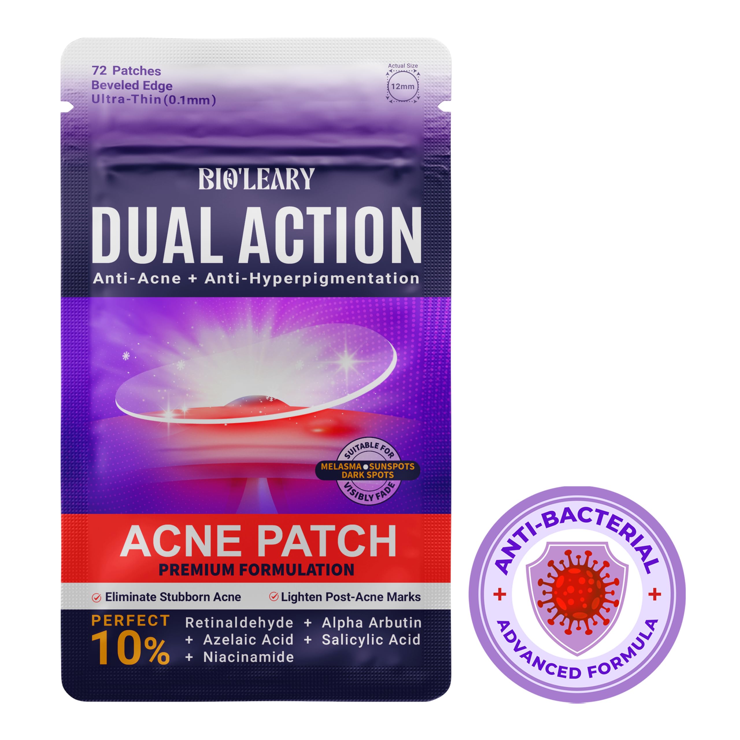 BIO'LEARY acne patch close-up on blemish for targeted support.