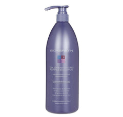 Bio PureOils color enhancing purple shampoo bottle tones brassiness for blonde and silver hair.