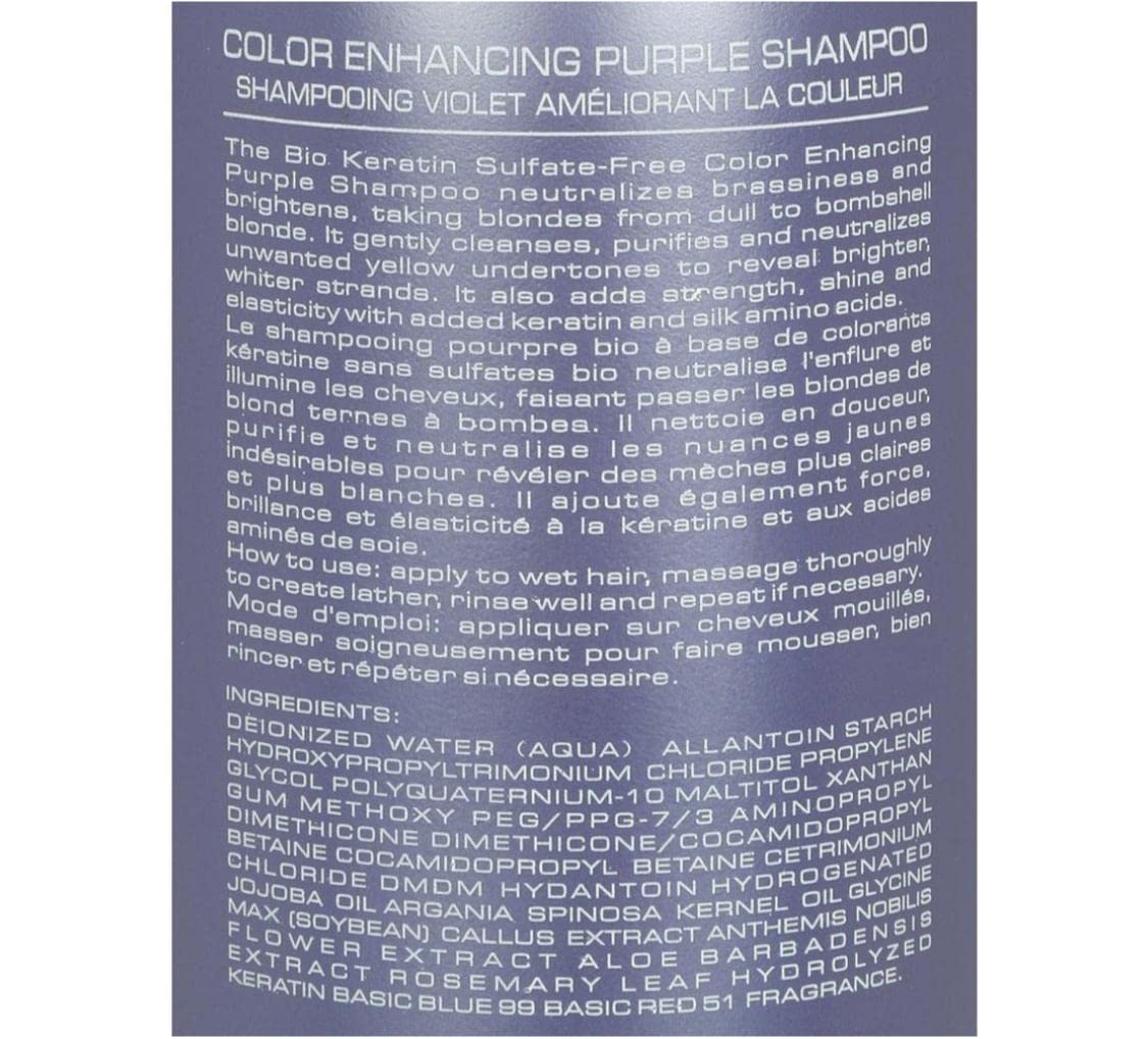 Bio PureOils purple shampoo foam-lather shows gentle cleansing while boosting cool tones on highlighted hair.