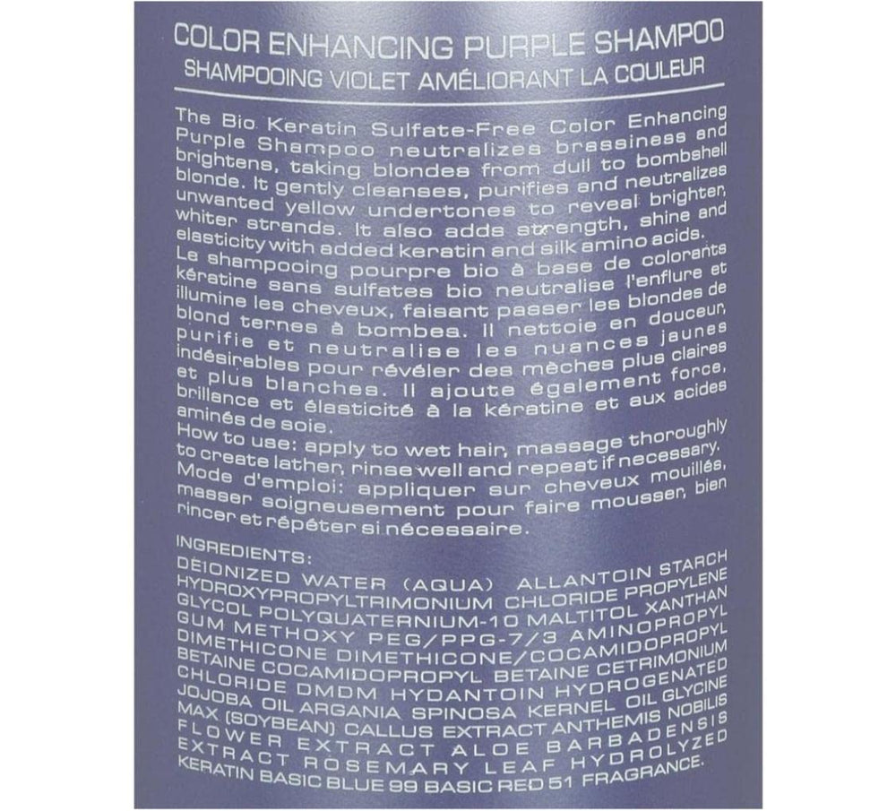 Bio PureOils purple shampoo foam-lather shows gentle cleansing while boosting cool tones on highlighted hair.