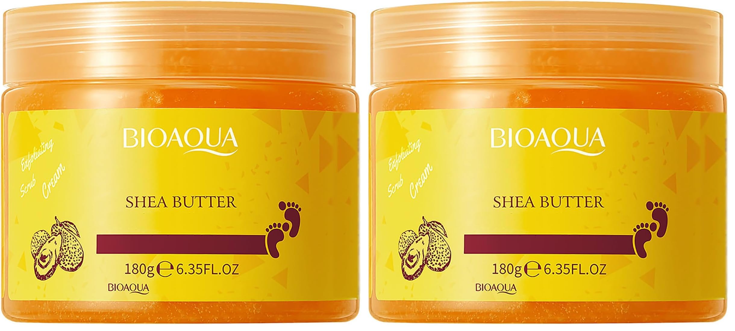 BIOAQUA foot care herbal scrub cream jar close-up shows exfoliating texture for smoother feet