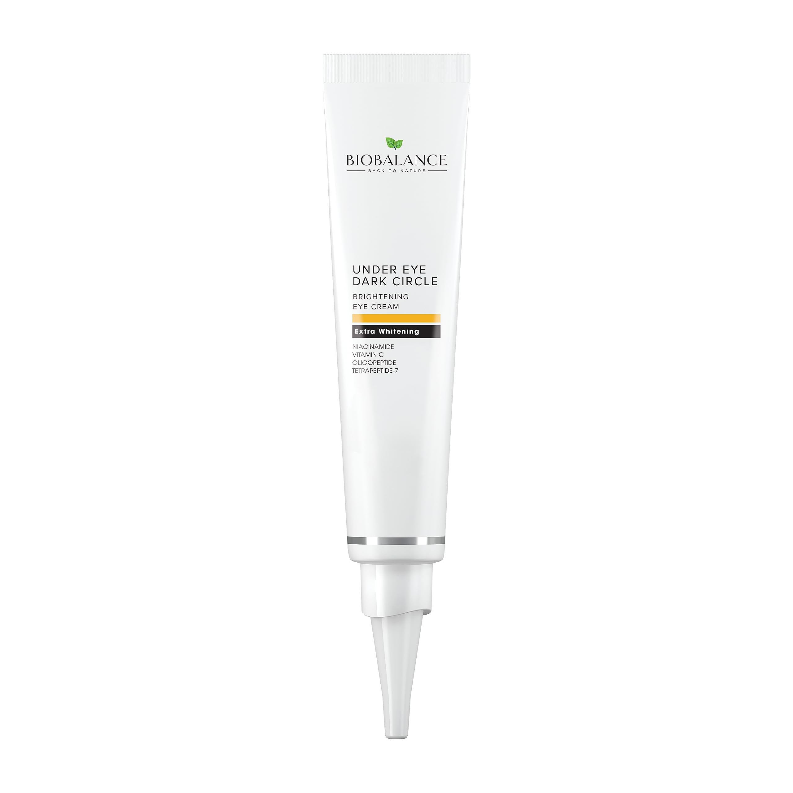 BioBalance Brightening Eye Cream bottle shown, delivering hydration and a brightened under-eye appearance.