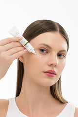 BioBalance Brightening Eye Cream texture swatches showing creamy consistency.