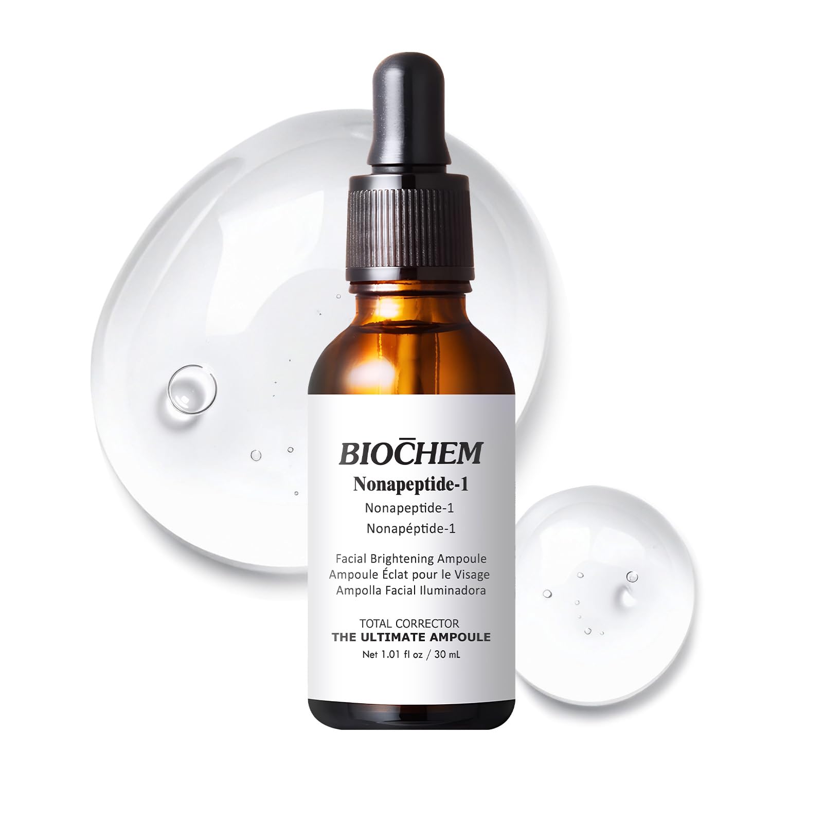 BIOCHEM Nonapeptide-1 brightening serum on face and neck for even glow