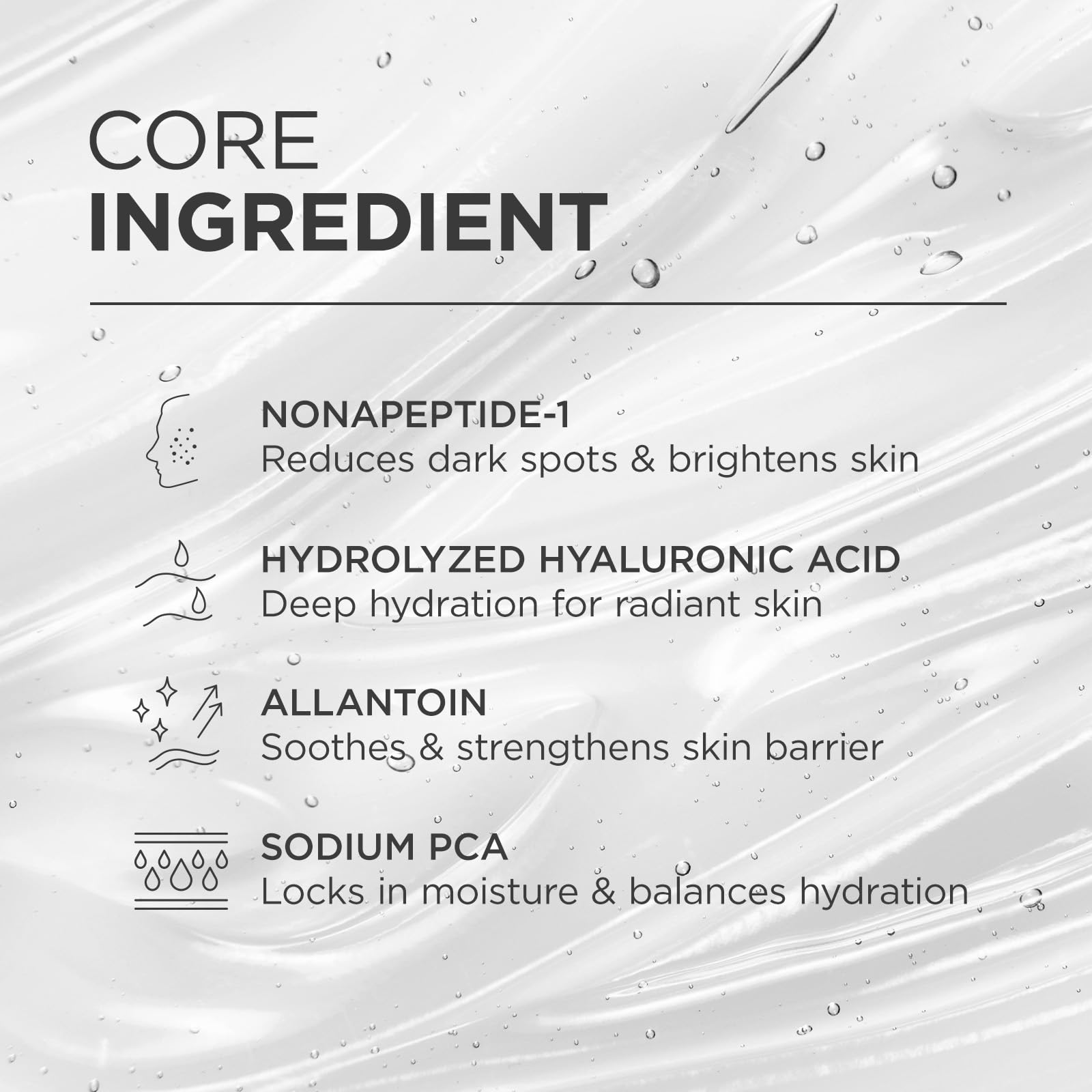 BIOCHEM Nonapeptide-1 serum texture close-up shows lightweight hydration