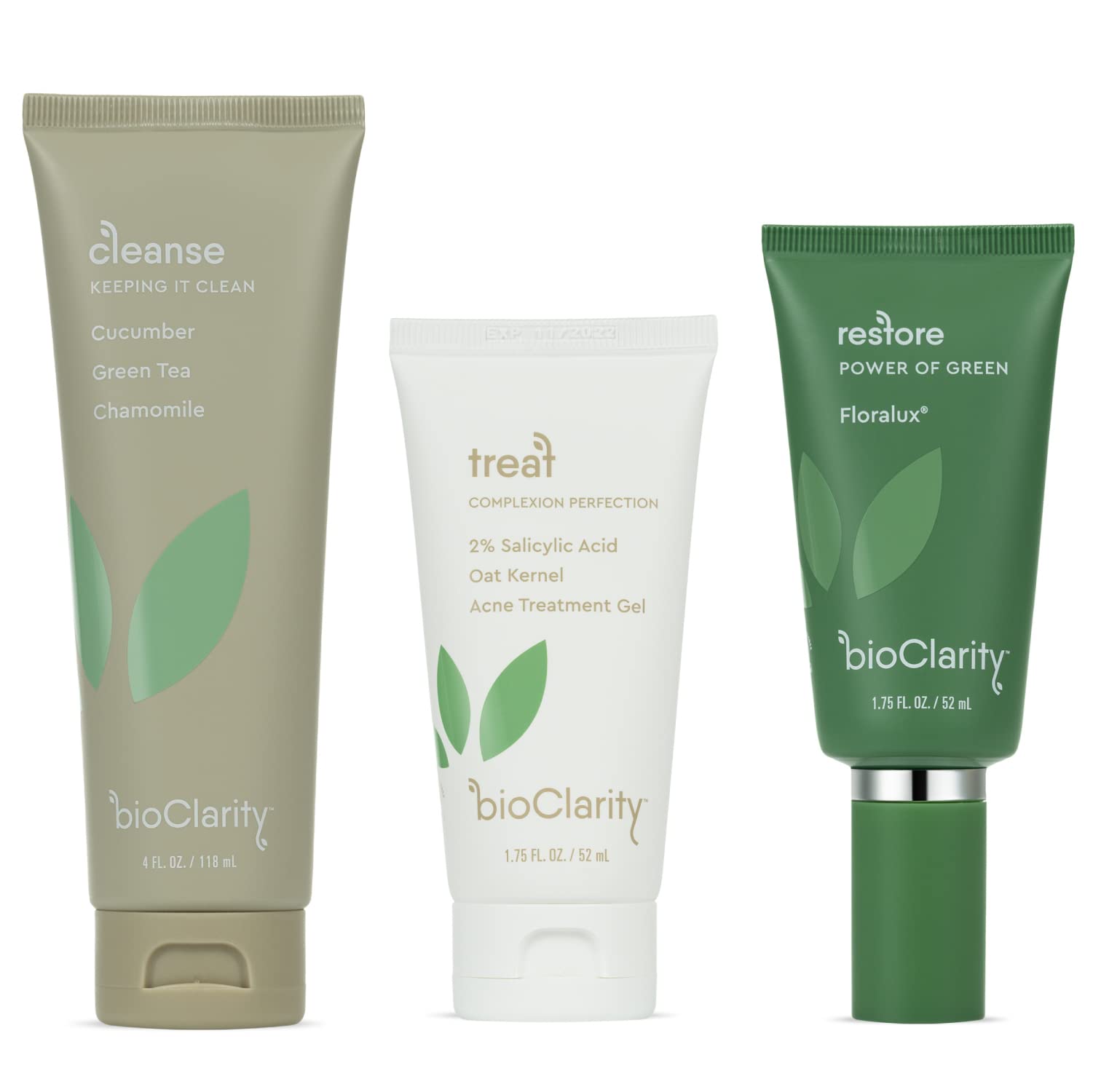 BioClarity face cleanser bottle showing cucumber and green tea benefits