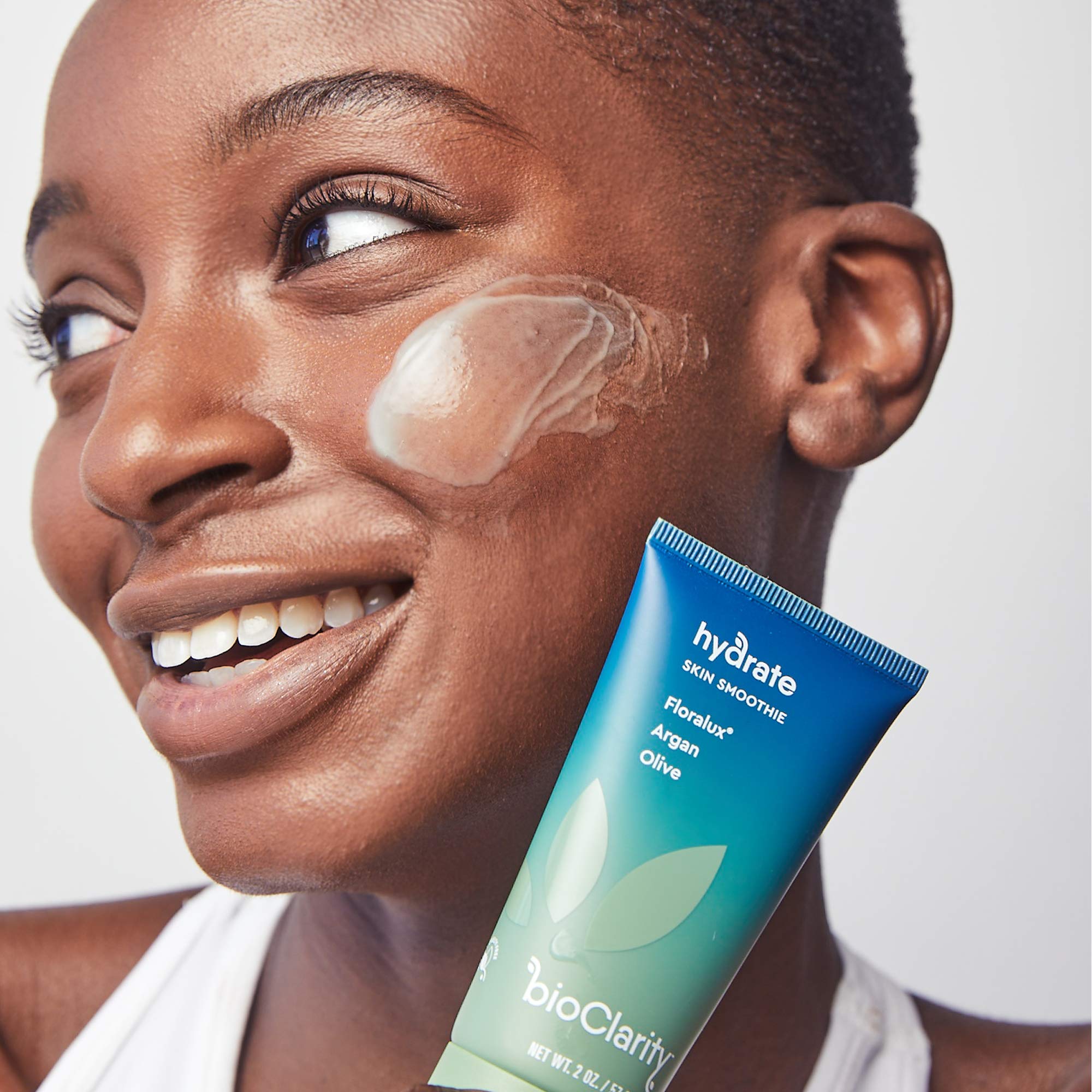 BioClarity Skin Smoothie Gel close-up shows a lightweight, fast-absorbing texture for normal to oily skin.