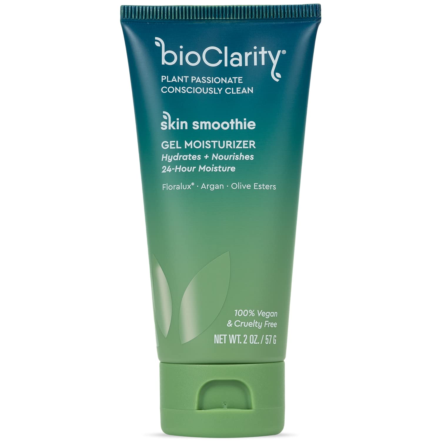 BioClarity Skin Smoothie Gel Moisturizer bottle showcases portable 2 oz packaging for on-the-go hydration.