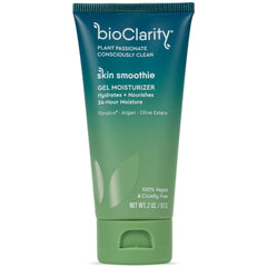 BioClarity Skin Smoothie Gel Moisturizer bottle showcases portable 2 oz packaging for on-the-go hydration.