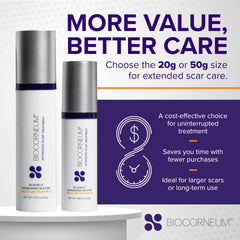 BIOCORNEUM silicone gel application on fingertip for precise smoothing.
