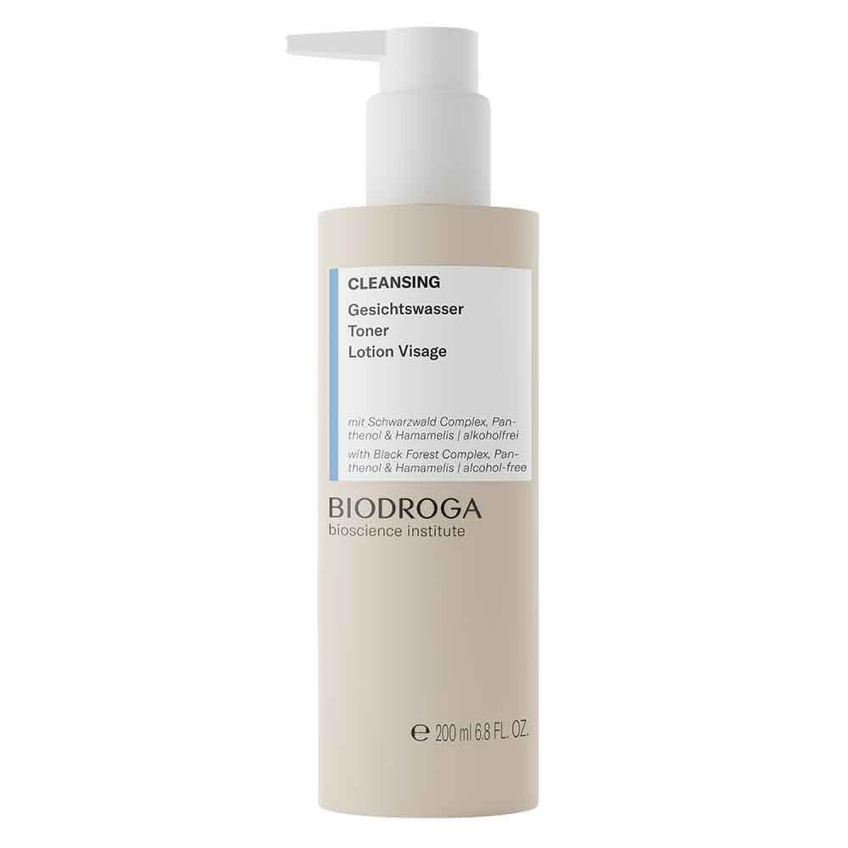 Biodroga Cleansing Toner 200ml bottle pour refreshes skin and supports pH balance.