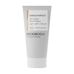 Biodroga Even & Perfect CC Cream bottle demonstrates color adapting coverage for a natural finish.