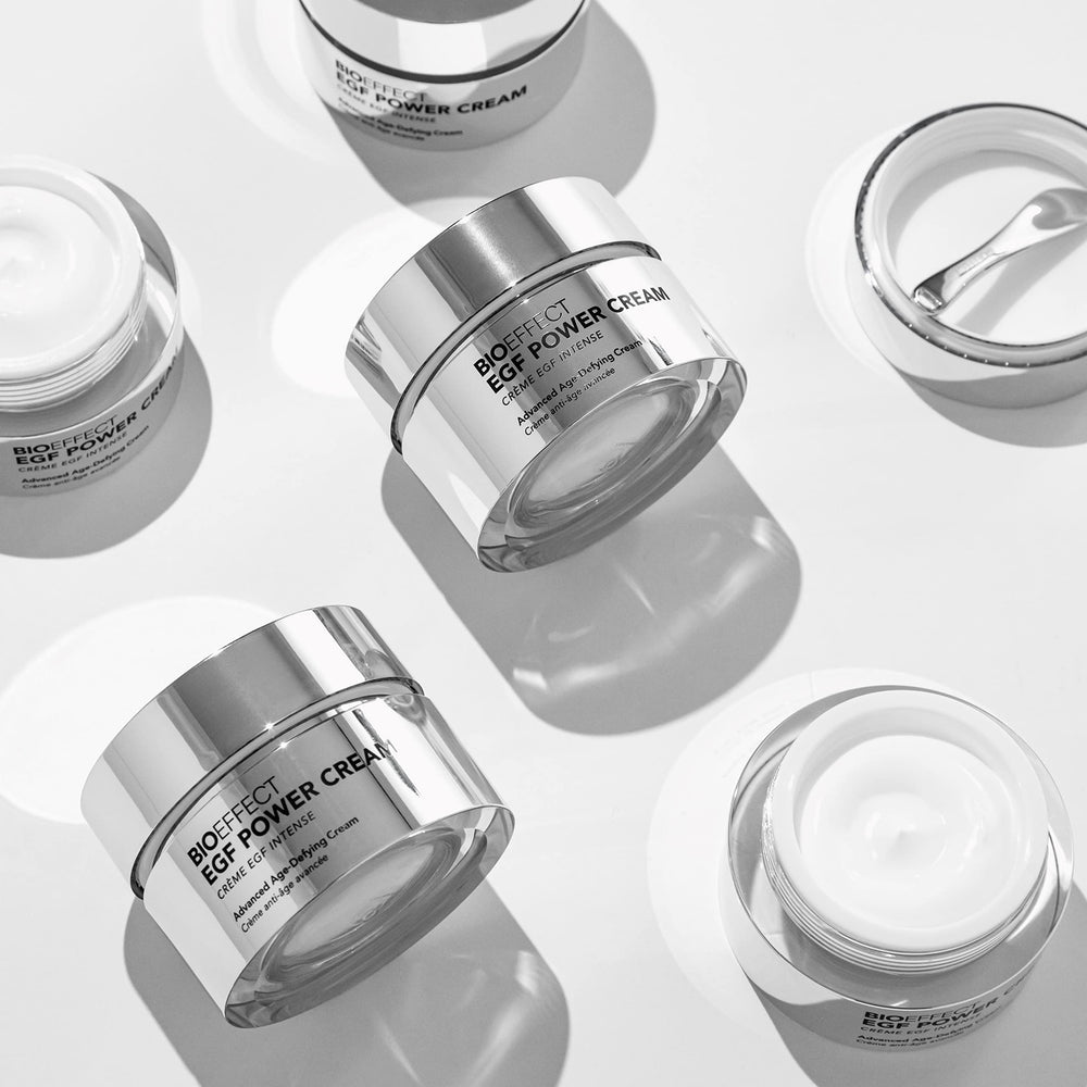 Bioeffect EGF Power Cream packaging highlights sustainability and premium care.